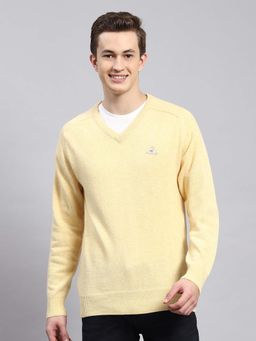 Monte Carlo - Mens Solid Yellow V Neck Full Sleeve Pullover Sweater