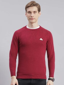 Monte Carlo - Mens Solid Red Round Neck Full Sleeve Pullover Sweater