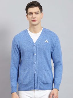 Monte Carlo - Mens Solid Blue V Neck Full Sleeve Cardigan