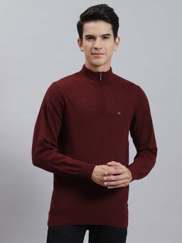 Monte Carlo - Mens Solid Maroon Stand Collar Full Sleeve Pullover Sweater