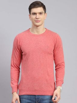 Monte Carlo - Mens Solid Pink Round Neck Full Sleeve Pullover Sweater