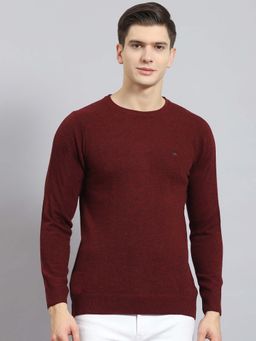 Monte Carlo - Mens Solid Maroon Round Neck Full Sleeve Pullover Sweater