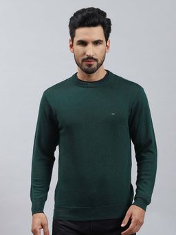Monte Carlo - Mens Solid Green Round Neck Full Sleeve Pullover Sweater