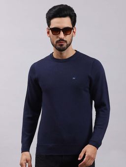 Monte Carlo - Mens Solid Navy Blue Round Neck Full Sleeve Pullover Sweater
