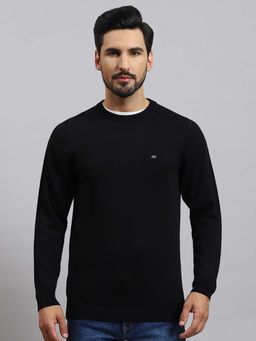 Monte Carlo - Mens Solid Black Round Neck Full Sleeve Pullover Sweater