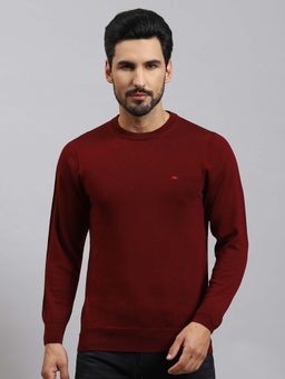 Monte Carlo - Mens Solid Maroon Round Neck Full Sleeve Pullover Sweater