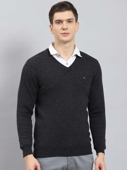 Monte Carlo - Mens Solid Grey V Neck Full Sleeve Pullover Sweater
