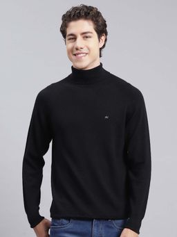 Monte Carlo - Mens Solid Black High Neck Full Sleeve Pullover Sweater