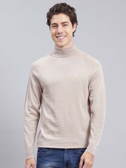 Monte Carlo - Mens Solid Beige High Neck Full Sleeve Pullover Sweater