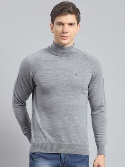 Monte Carlo - Mens Solid Grey Melange High Neck Full Sleeve Pullover Sweater