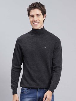 Monte Carlo - Mens Solid Grey High Neck Full Sleeve Pullover Sweater