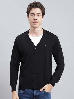 Monte Carlo - Mens Solid Black V Neck Full Sleeve Cardigan