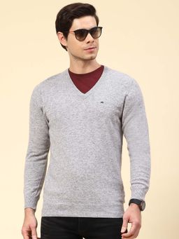 Monte Carlo - Mens Solid Grey V Neck Full Sleeve Pullover Sweater