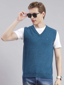Monte Carlo - Mens Solid Teal V Neck Sleeveless Sweater