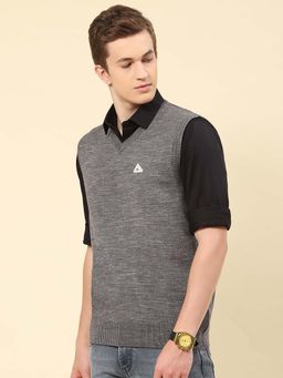 Monte Carlo - Mens Solid Grey V Neck Sleeveless Sweater
