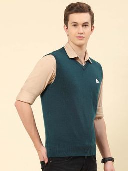 Monte Carlo - Mens Solid Teal V Neck Sleeveless Sweater