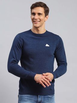 Monte Carlo - Mens Solid Navy Blue Round Neck Full Sleeve Pullover Sweater