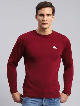 Monte Carlo - Mens Solid Maroon Round Neck Full Sleeve Pullover Sweater