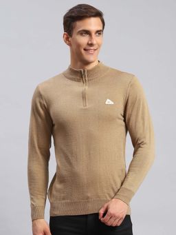 Monte Carlo - Mens Solid Beige High Neck Full Sleeve Pullover Sweater