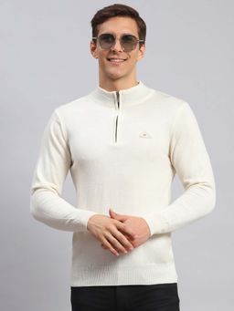 Monte Carlo - Mens Solid Off White High Neck Full Sleeve Pullover Sweater
