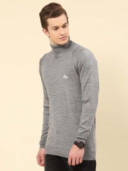 Monte Carlo - Mens Solid Grey High Neck Full Sleeve Pullover Sweater