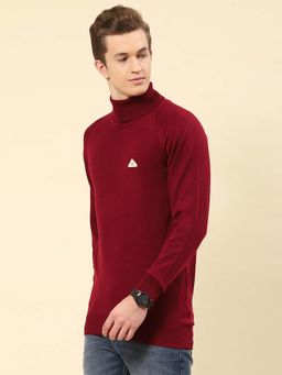 Monte Carlo - Mens Solid Red High Neck Full Sleeve Pullover Sweater