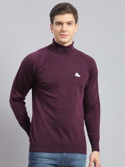 Monte Carlo - Mens Solid Purple High Neck Full Sleeve Pullover Sweater