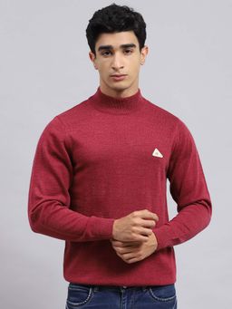 Monte Carlo - Mens Solid Maroon Turtle Neck Full Sleeve Pullover Sweater