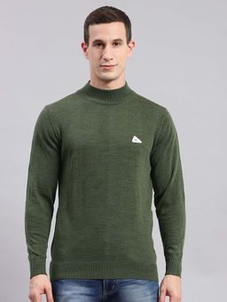 Monte Carlo - Mens Solid Olive Turtle Neck Full Sleeve Pullover Sweater