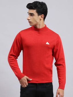Monte Carlo - Mens Solid Orange Turtle Neck Full Sleeve Pullover Sweater