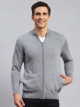 Monte Carlo - Mens Solid Grey Stand Collar Full Sleeve Pullover