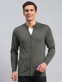 Monte Carlo - Mens Solid Olive Stand Collar Full Sleeve Pullover