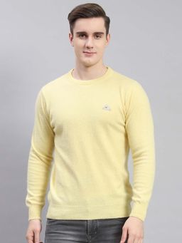 Monte Carlo - Mens Solid Yellow Round Neck Full Sleeve Pullover Sweater