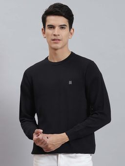 Monte Carlo - Mens Solid Black Round Neck Full Sleeve Pullover Sweater