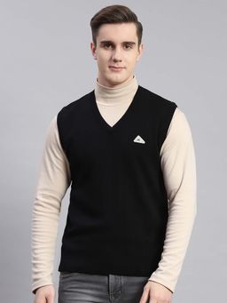 Monte Carlo - Mens Solid Black V Neck Sleeveless Sweater