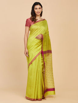 Fabindia - Green Silk Woven Jamdani Saree Without Blouse