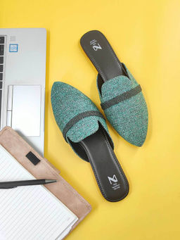 The Madras Trunk - Women Flat Mules In Teal