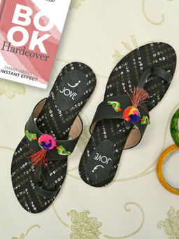 Jove - Women Green Embellished One Toe Flats