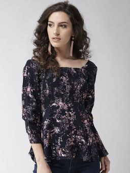 Twenty Dresses by Nykaa Fashion - Navy Blue Pretty Girl Moves Floral Top
