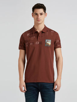 Pepe Jeans - Brown Typographic Print Half Sleeve Polo T-Shirt