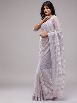 Koskii - Lavender Sequins Tissue Saree with Unstitched Blouse