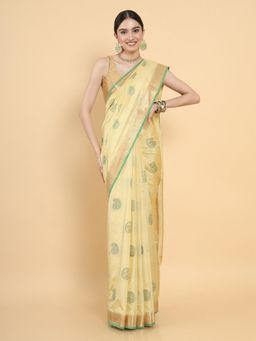 Mimosa - Women Traditional Kasavu Art Silk Beige Saree with Unstitched Blouse