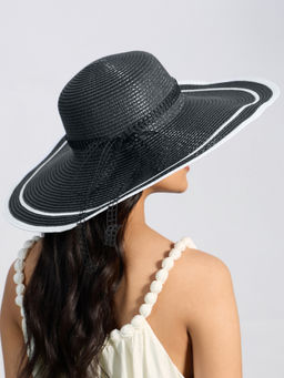 Twenty Dresses by Nykaa Fashion - Black And White Piping with Bow Detail Wide Brim Hat