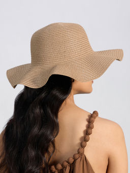 Twenty Dresses by Nykaa Fashion - Beige Wavy Big Brim Straw Hat