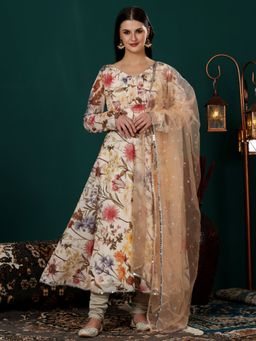 Ethnovog - Multi-Color Printed Yoke Kurta Pants and Dupatta (Set of 3)