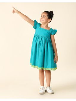 Fabindia - Teal Cotton Flared Dress