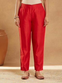 Fabindia - Women Red Cotton Silk Ethnic Pant