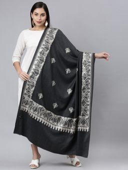 Pashmoda - Women Black Woven Design Jamawar Shawl