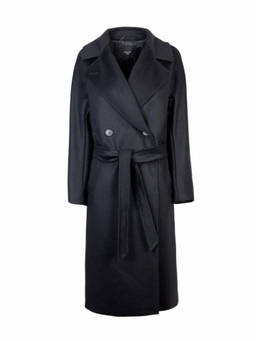 Weekend Max Mara - Black Solid Notched Lapel Trench Coat (L)