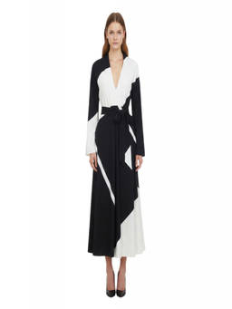 Alberta Ferretti - Black white V Neck Midi Dress